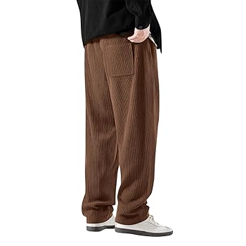 Corduroy Pants Men Casual Elastic Waist Baggy Wide Leg